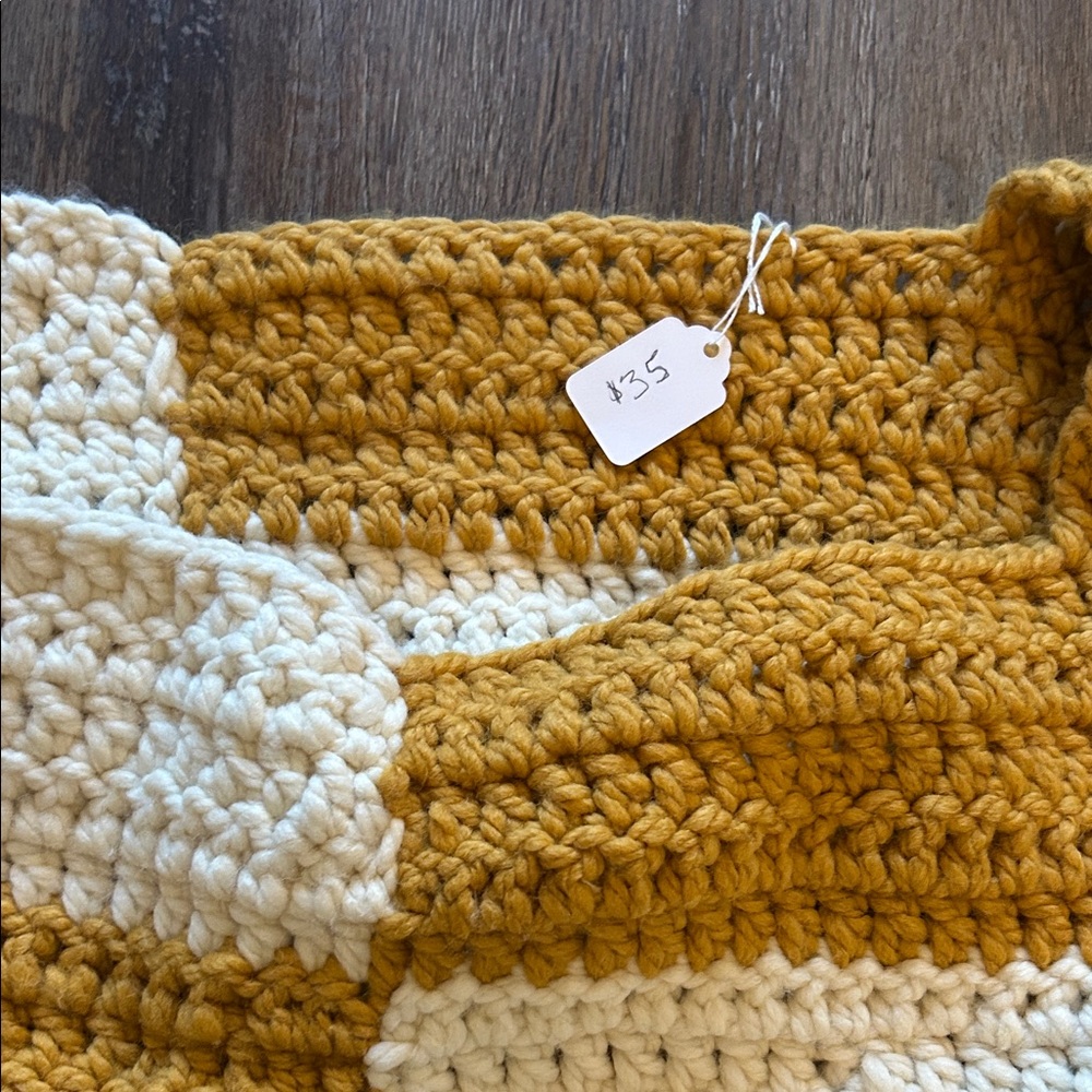 Color Block Knit Sweater in Mustard and Cream - Picture 2 of 7